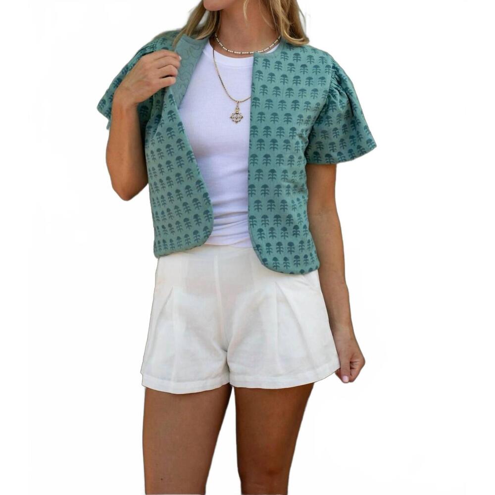 NEW EXVOTO darby reversible embroidery linen vest in mineral blue - Picture 3 of 8